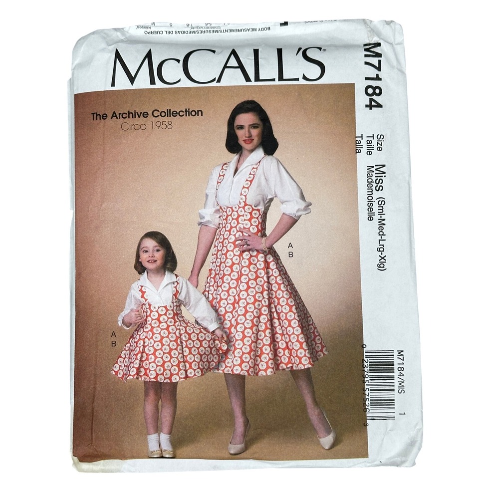 McCalls M7184 Sewing Pattern Misses Girls Jumper Dress 1958 Archive S-XL‎ Uncut